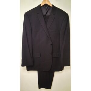 Marc Tulio Italian Pinstripe Suit Black Gray 48R Jacket Pants 39x28